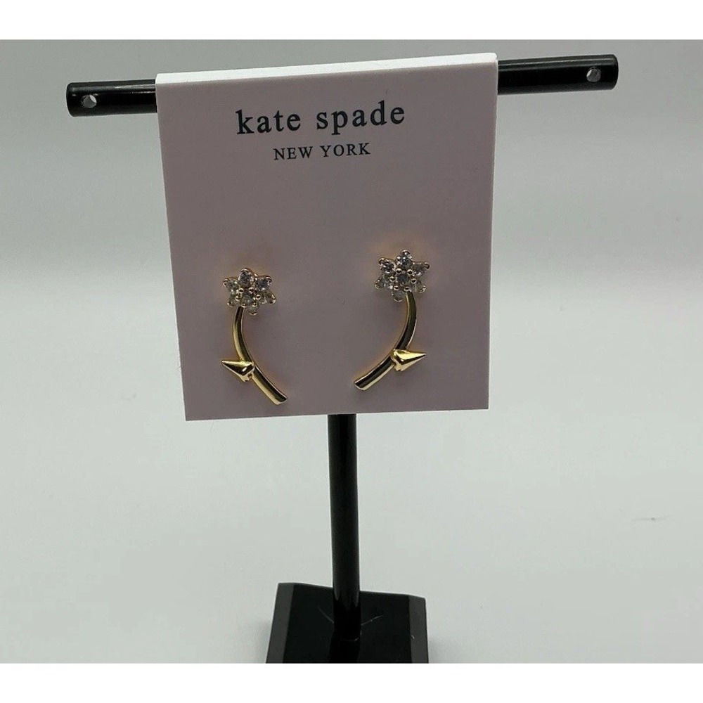 Kate Spade New York Gold Tone Crystal Flower Jacket Stud Earrings NWT